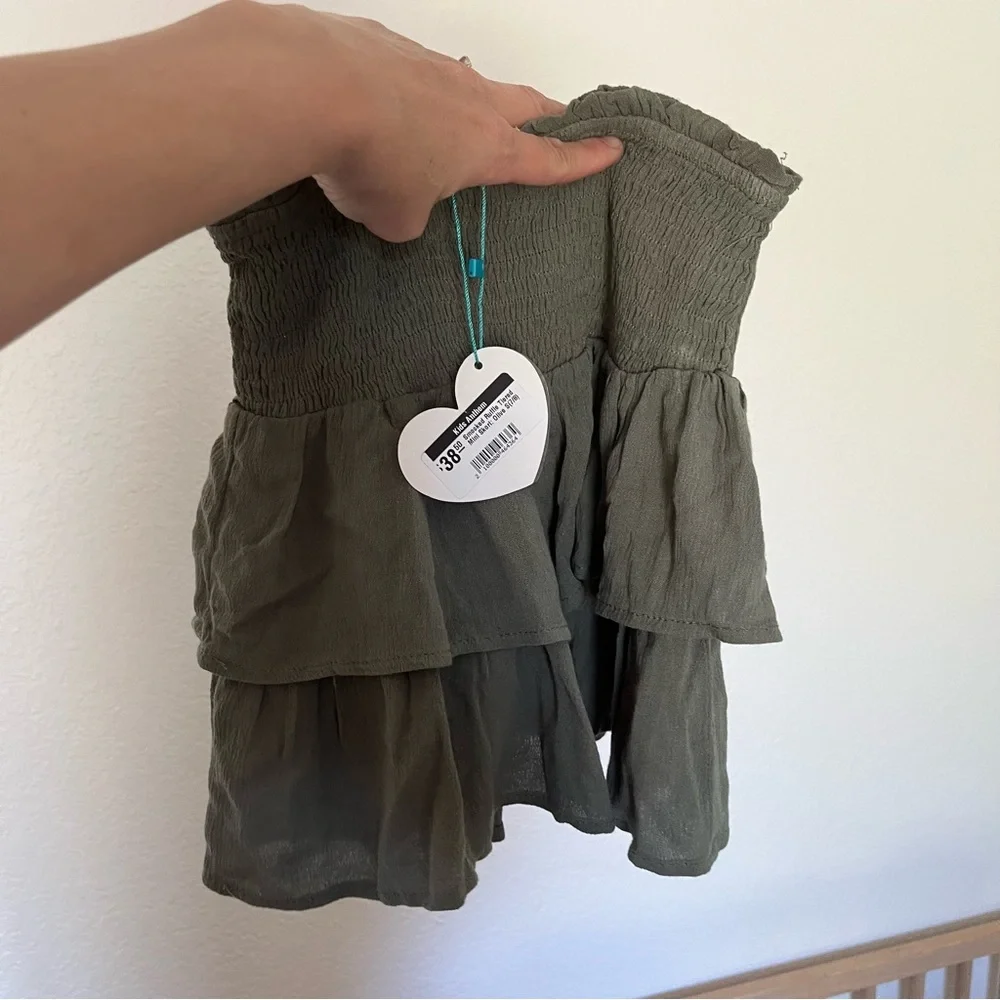 Hayden Girls 7/8 Smocked Ruffle Tiered Mini Skirt Skort Olive Green